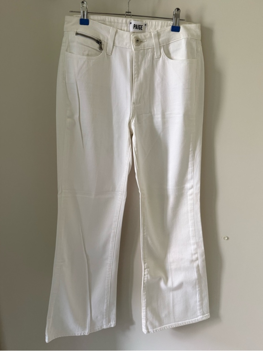 PAIGE Kick Flare Cropped White Jeans